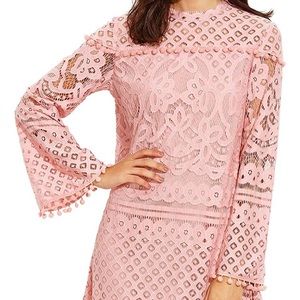Crochet Pom-pom Sheer Lace Bell Sleeve Dress